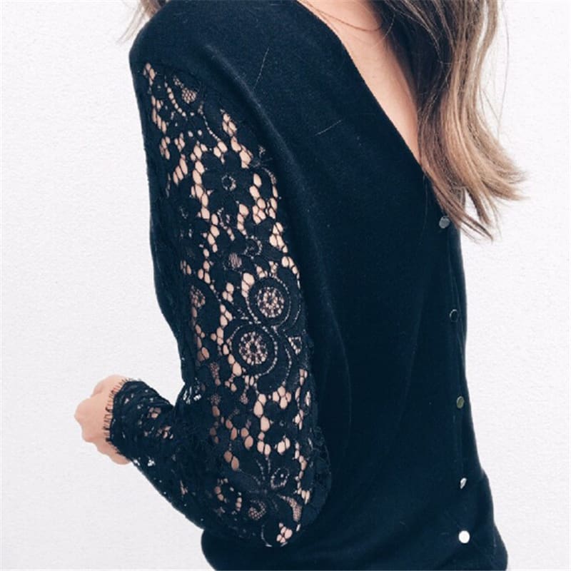 Women Blouses V Neck Blouse Floral Lace Long Sleeve Blouse Female Shirts Women Tops Blouses Black White Ladies Clothes