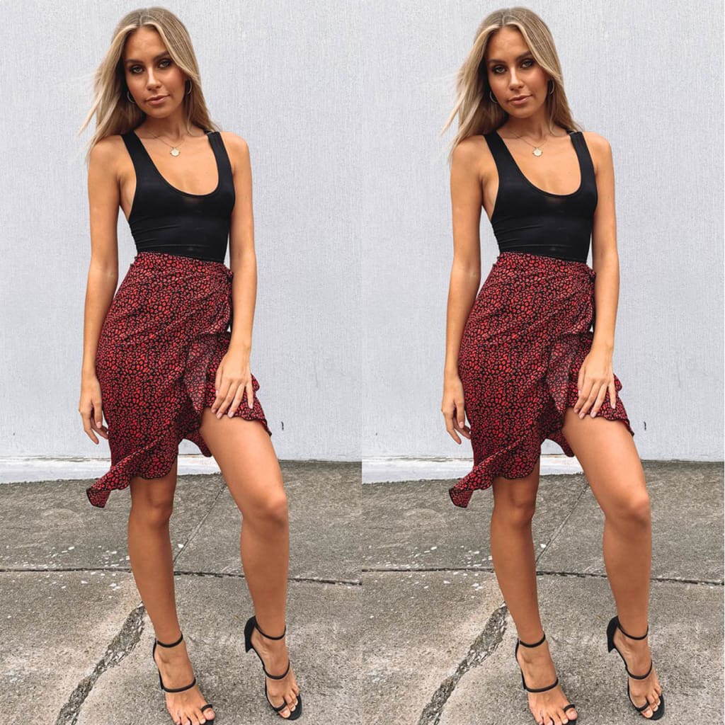 Fashion Summer Women Leopard Print Wrap Skirt Ladies Casual Bandage Midi Skirt Women Sexy Party Wear Beach Sundress