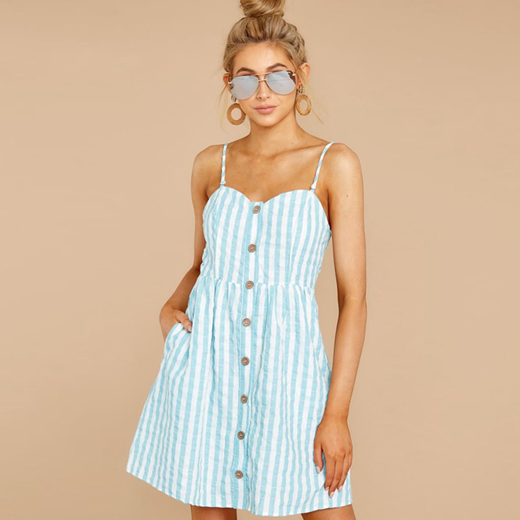 Women Strappy Off Shoulder Striped Bow Open Back Short Mini Dress