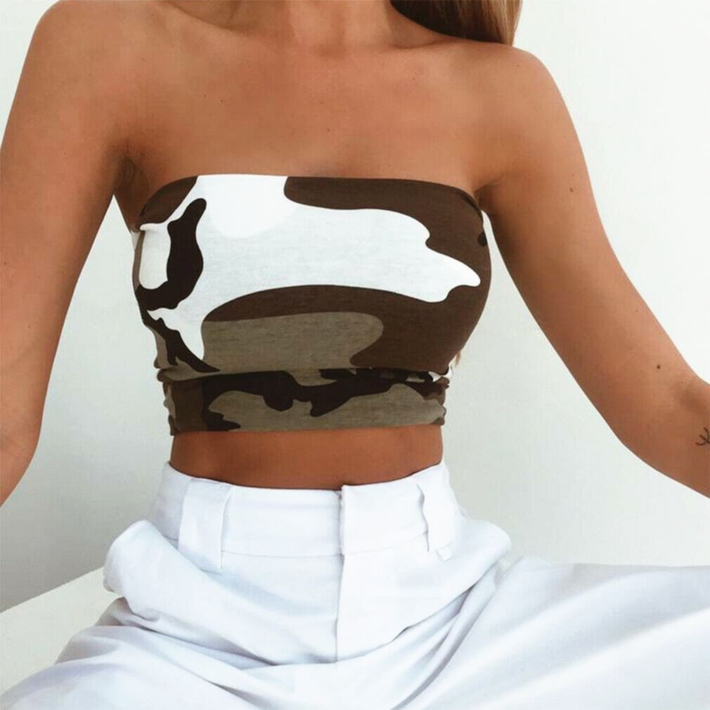 Women Off Shoulder Elastic Tube Tops Summer Beach Ladies Bra Blouse Strapless Bandeau Casual Crop Top Shirt