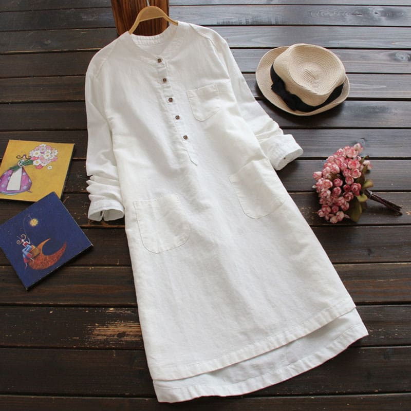 2019 New Ladies Women Summer Autumn Long Sleeve T-shirt Cotton Linen Casual Loose Shirt Dress Plus Size