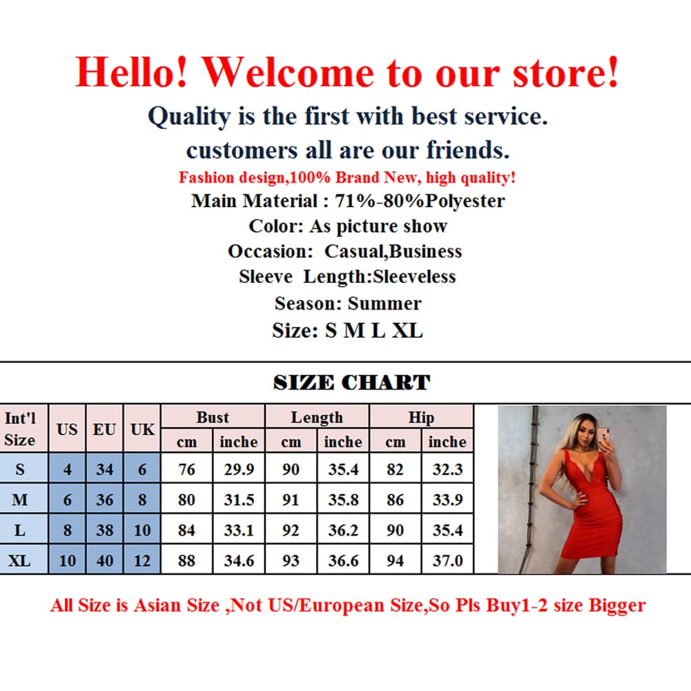 Women Dress Ladies Deep V-neck Sleeveless Bandage Bodycon Evening Party Club Short Mini Dress