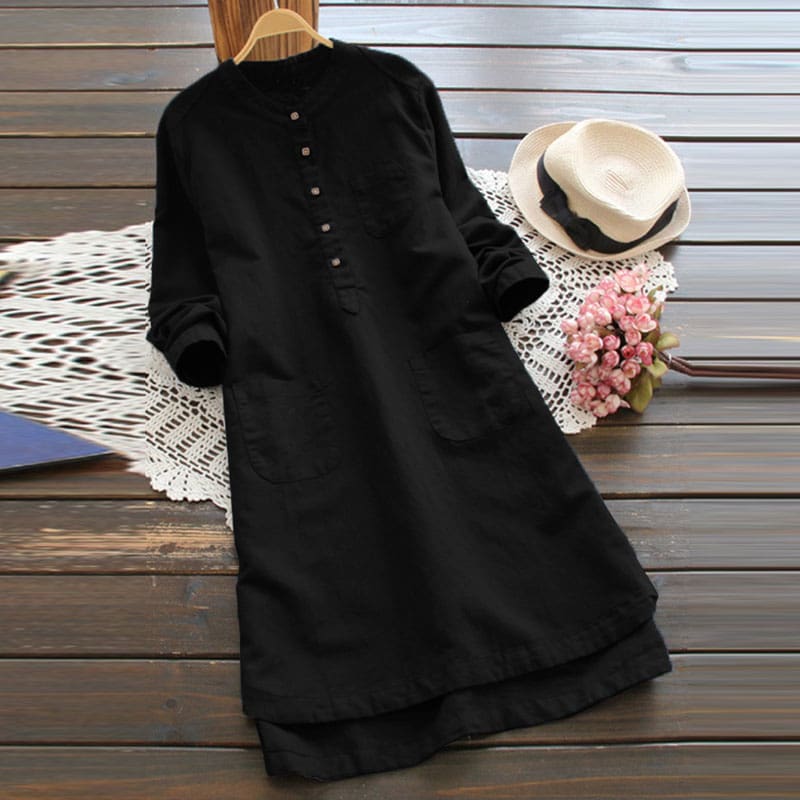 2019 New Ladies Women Summer Autumn Long Sleeve T-shirt Cotton Linen Casual Loose Shirt Dress Plus Size