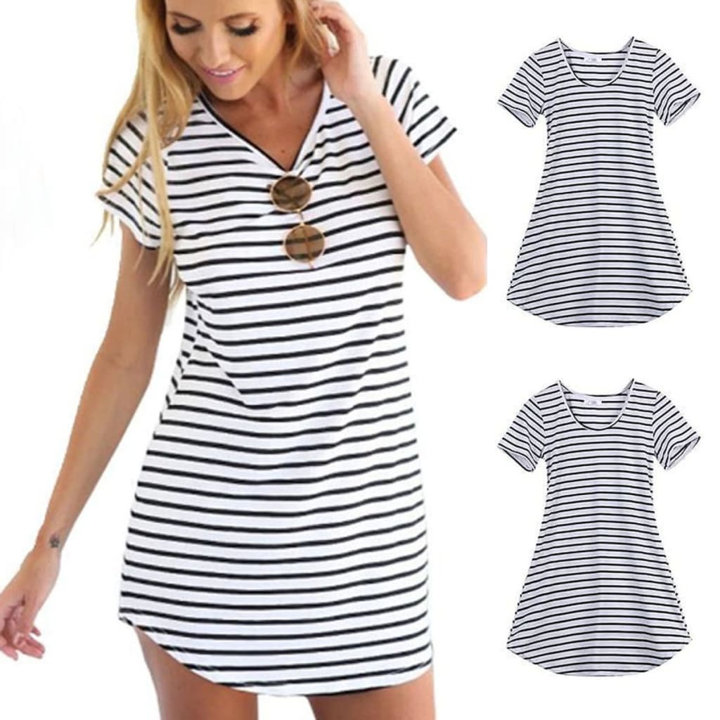 UK Fashion Women Girls Striped Casual Short Mini Dress Casual A-line Club Party Dresses