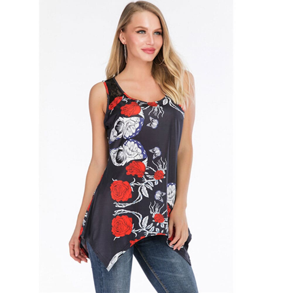 Women Crew Neck Tops Shirt Fashion Ladies Loose Tunic Casual Blouse Vest Summer Beach Holiday Tank Top Plus Size