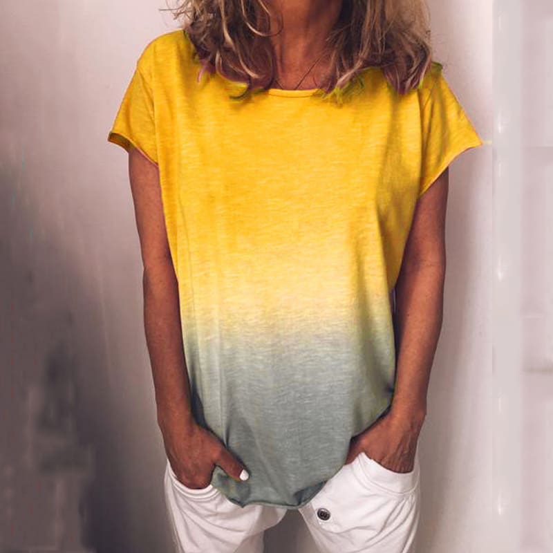 Women Casual Loose Tee Shirt Tops Fashion Rainbow Short Sleeve Summer Ladies T-Shirt Plus Size Gradient Tops