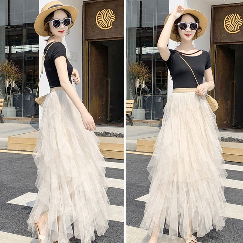 2019 Fashion Summer Women Boho Lace Tiered High Waist New Beach Long Skirt Sundress Holiday Travel Solid Casual Skirt