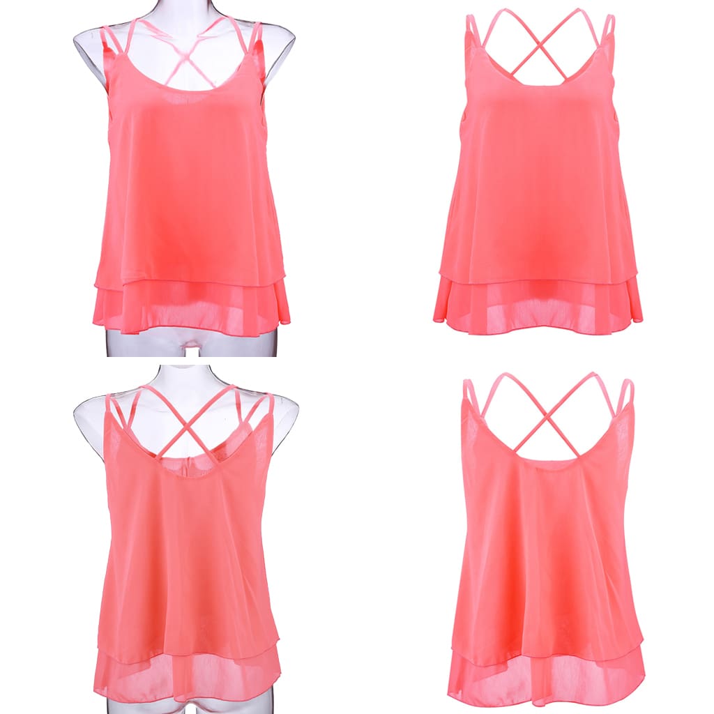 New Women Ladies Summer Chiffon Sleeveless Vest Tops Blouse Tee Ladies Holiday Beach Loose Solid Casual Top Shirt