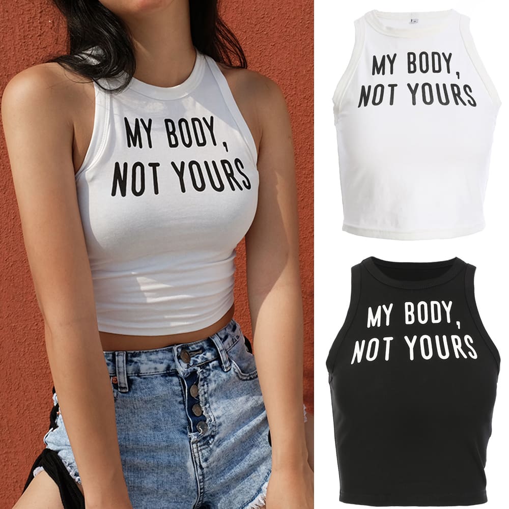 Hot Women Sleeveless O-Neck Pullover Short Shirt Tank Tops Fashion Summer Funny Letter Cotton Crop Tops