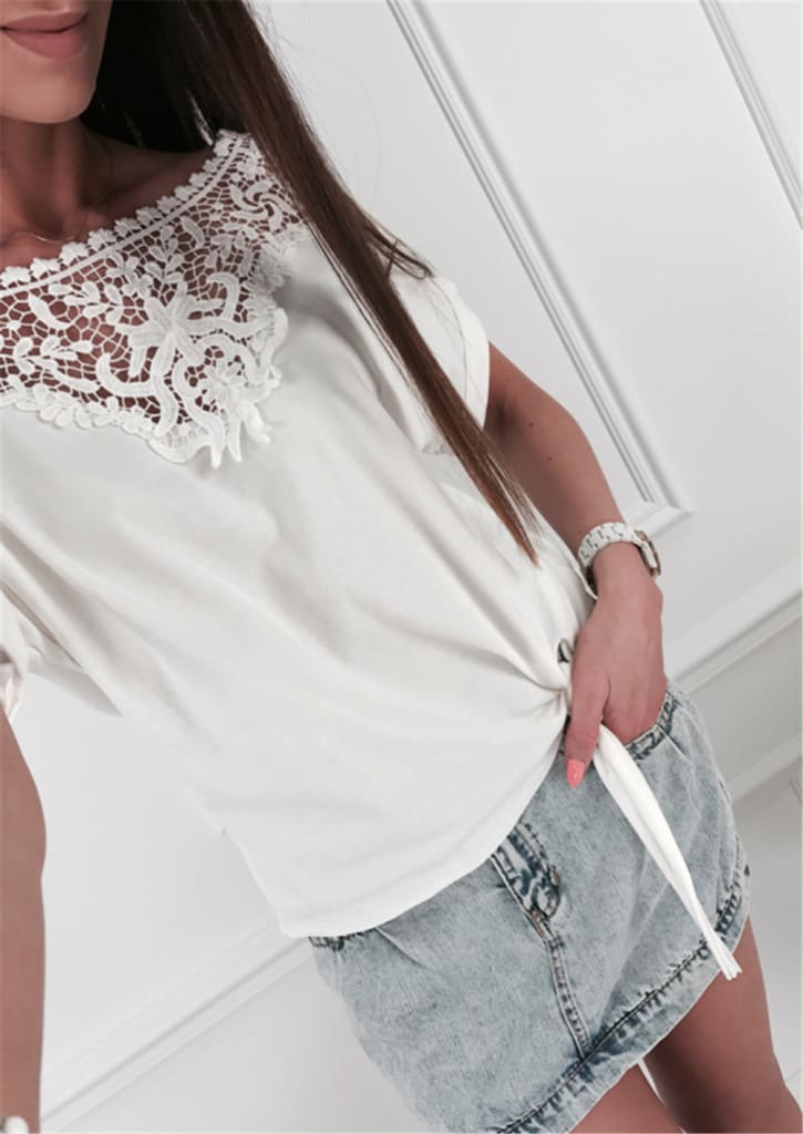 Women Ladies Batwing Short Sleeve Lace Hollow Baggy Casual T-Shirt Tops