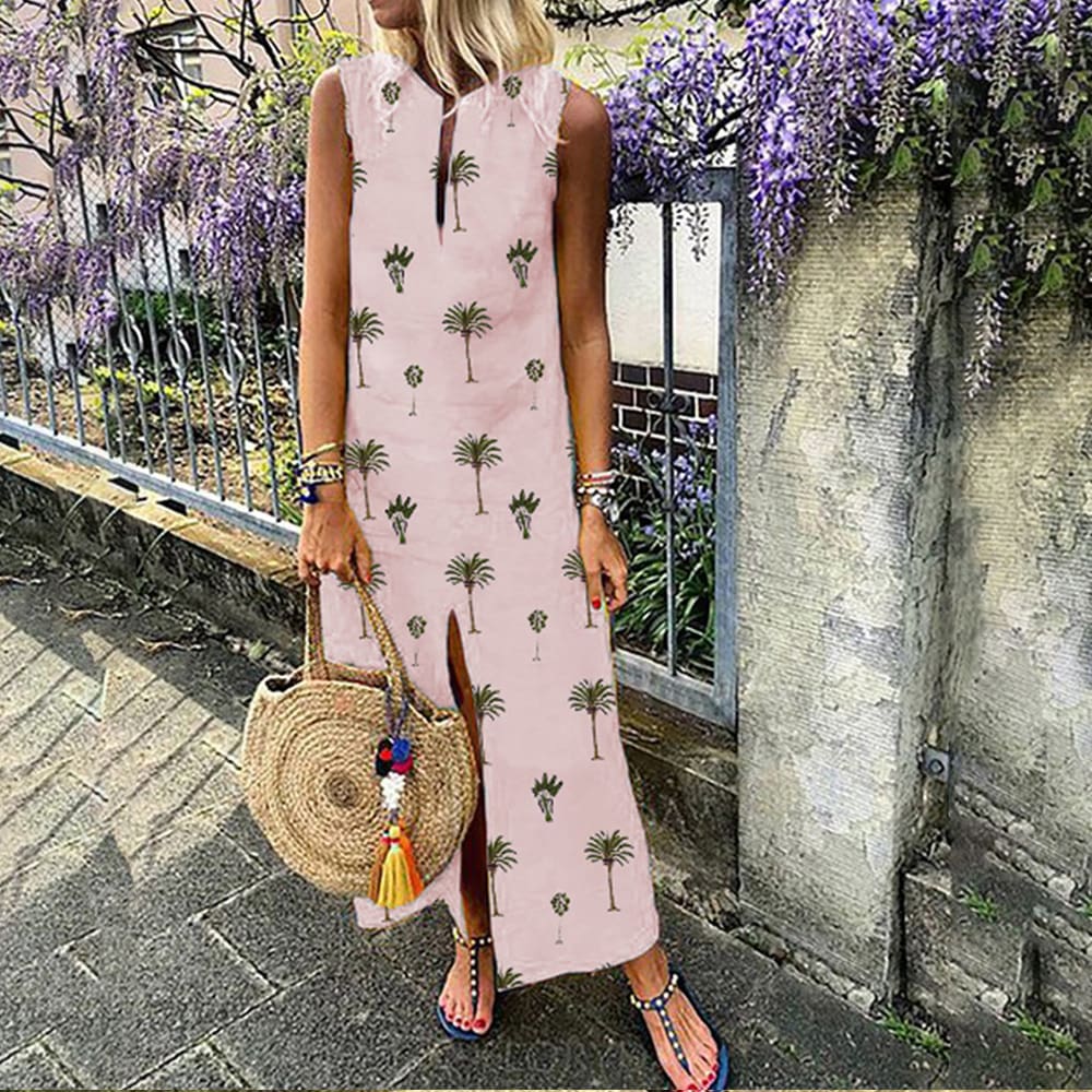 Women Boho Long Maxi Dress Fashion Ladies Sleeveless Summer Beach Floral Dress Casual Holiday Dresses Sundress