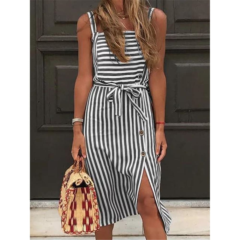 Women Dress Striped Sundress Summer Holiday Beach Midi Dress