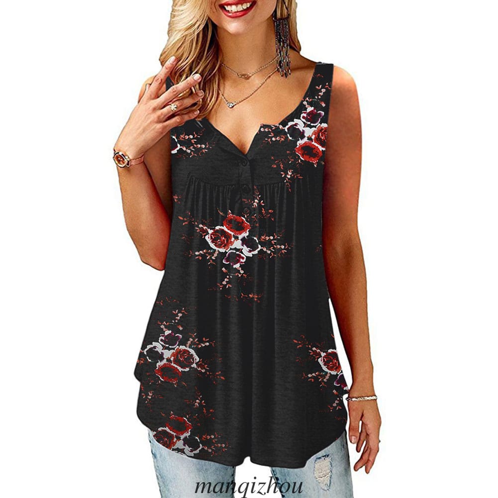 Women Floral Print Vest Shirt Ladies Loose Summer Sleeveless Tank Tops Blouse Casual Loose Tops Shirt Tee Cami