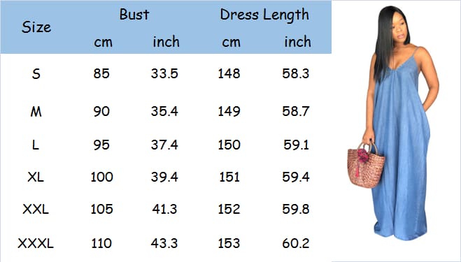 Ladies Boho Backless Summer Long Denim Maxi Dress