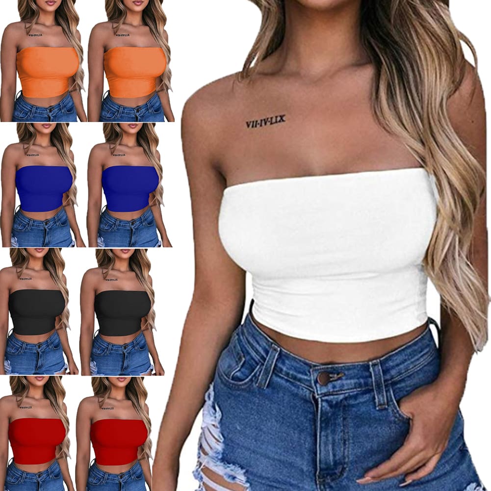 New Women Off Shoulder Strapless Casual Tank Vest Sleeveless Summer Bodycon Slim Tank Crop Tops Camis Outwear