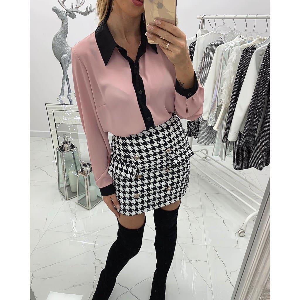 New Fashion Elegant Women Ladies V-Neck Long Sleeve Loose Blouse Workout Solid Casual Tops Shirt Pink/White Tops