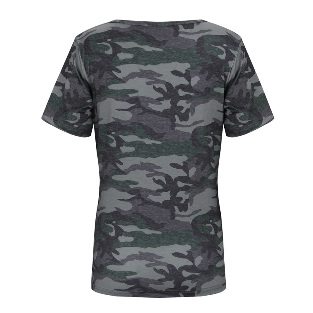 Women Camouflage Army T-shirt Hollow Out Choker V-Neck Summer Ladies Casual Loose Short Sleeve T-Shirts New