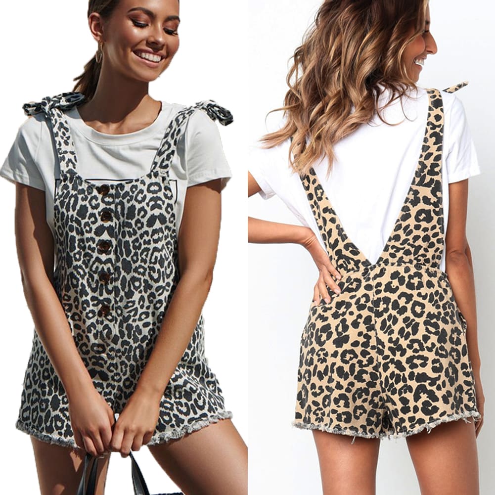 New Women Casual Playsuit Fashion Leopard Print?Trouser Ladies Jumpsuit Summer Holiday Shorts Rompers Women Overall