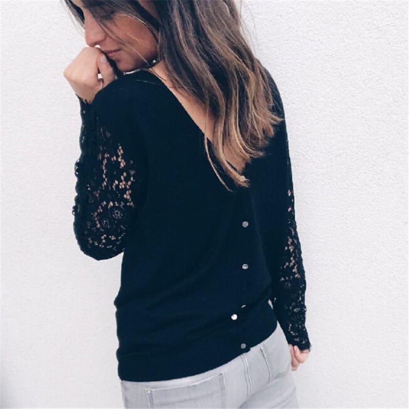 Women Blouses V Neck Blouse Floral Lace Long Sleeve Blouse Female Shirts Women Tops Blouses Black White Ladies Clothes