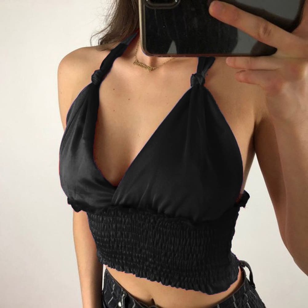 Women Sexy Shrinkage Pleated Backless Nightclub Crop Top Ladies Summer Beach Casual Tank Vest Blouse Women Clothes