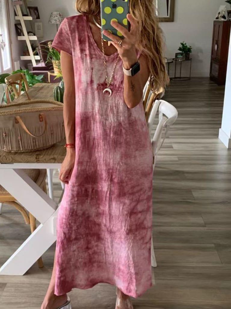 Women Ladies Short Sleeve Bohemia Long Maxi Dress Fashion Summer Beach Party Casual Long Loose Holiday Sundress