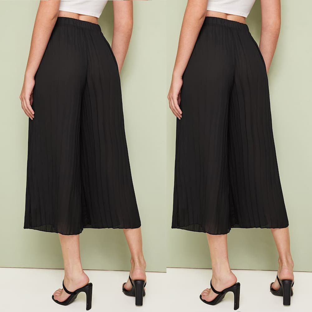 Women Chiffon Elegant High Rise Piped Palazzo Pants Ladies Summer Casual Wide Leg Harem Loose Long Trousers