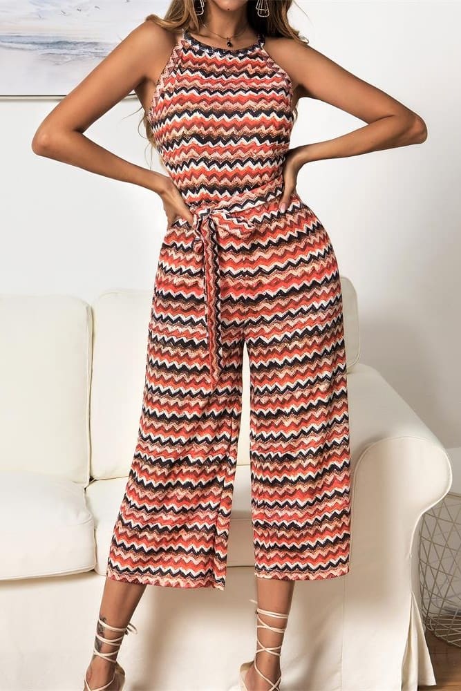 Women Casual Summer Jumpsuit Sleeveless Printed Bohemian Holiday Wide Leg Bodycon Party Long Trousers Romper