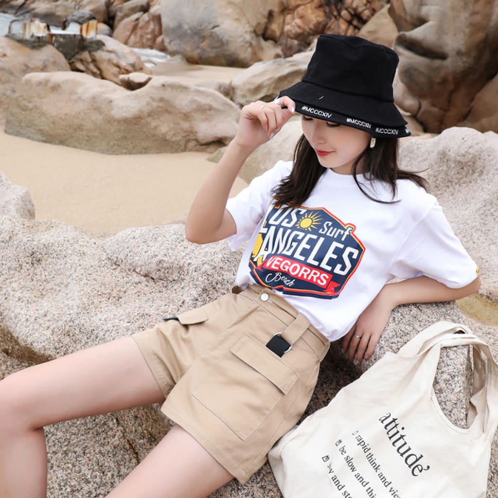 New Women Cargo High Waist Shorts Cotton Overalls Fashion Ladies Casual Multi-pockets Breathable Loose Trouser Plus Size