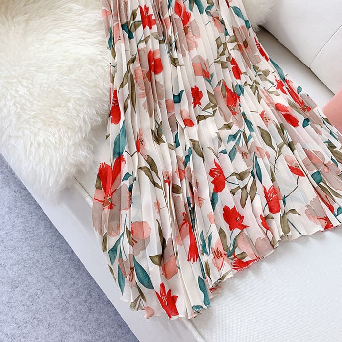 2019 Fashion Women Floral Pleated Boho Midi Skirt High Waist Ladies Casual Summer Party Cocktail Wrap Skirt Sundress