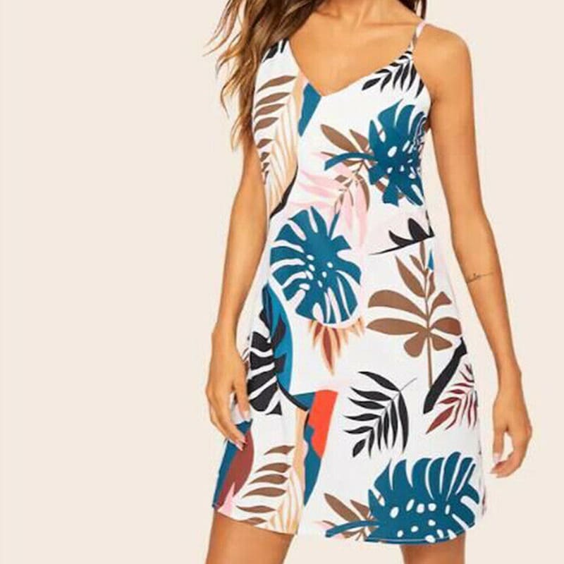 Boho Women Summer Beach Sleeveless V-Neck Dress Fashion Ladies Casual Holiday Dress Floral Printed Sundress New