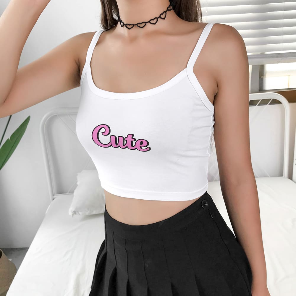 Summer Women Tank Top Letter Print Overlap Cross Sling Crop Vest Blouse Slim Fit Vest Blouse Crop Tops