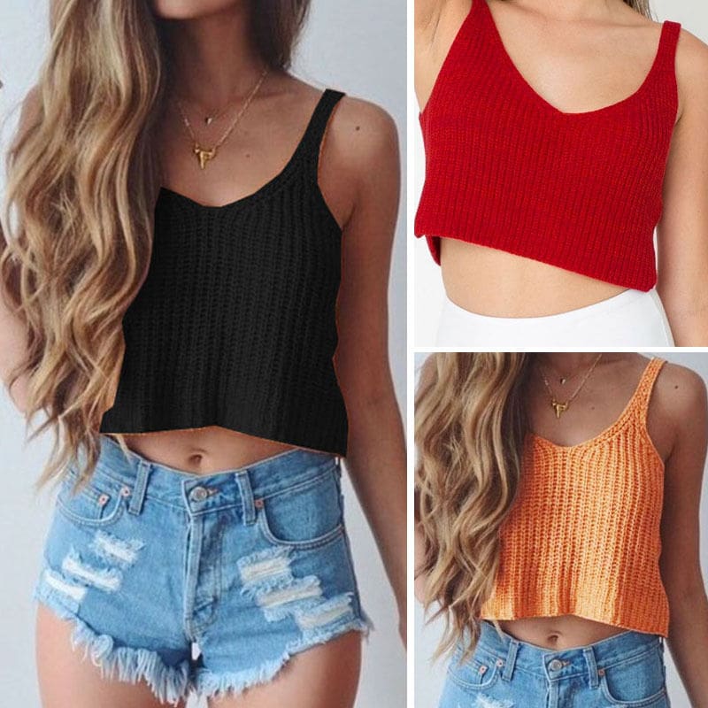 New Women Vest Summer Ladies V-Neck Knit Crop Tops Beach Tank Vest Bralet Bra Solid Cami