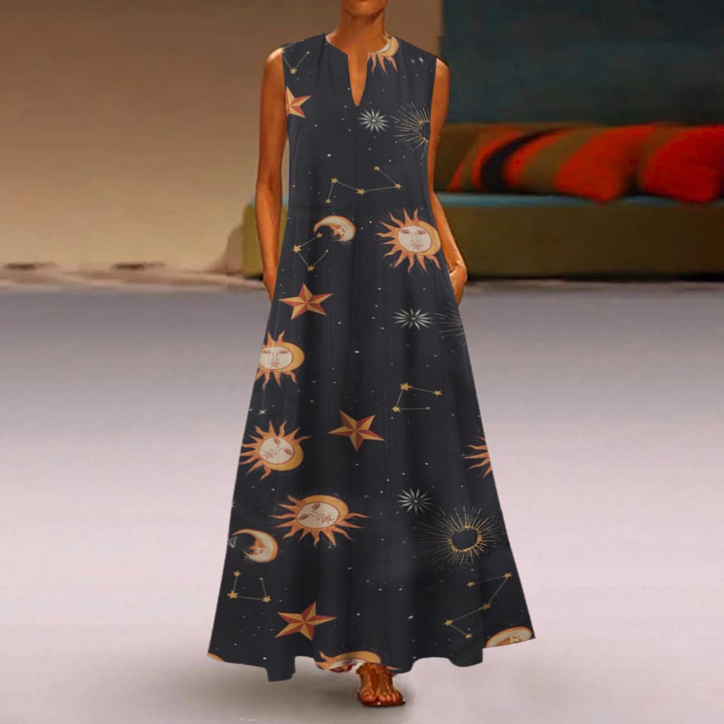 Printed Bohemian Ethnic Style Beach Maxi Dress