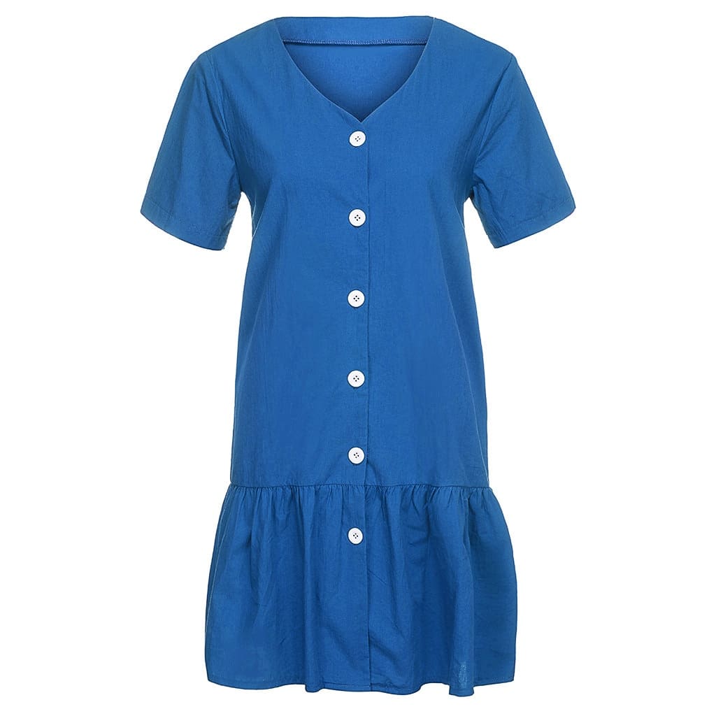 Office Casual Womens Dresses V-Neck Short Sleeve Buttons Sundress