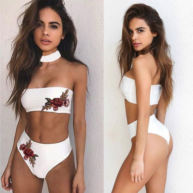 Two-Pieces Women Floral Sexy Strapless Push-up Padded Bra High Waist Bandage Bikini Set Swimsuit Swimwear Bathing Suit Beachwear