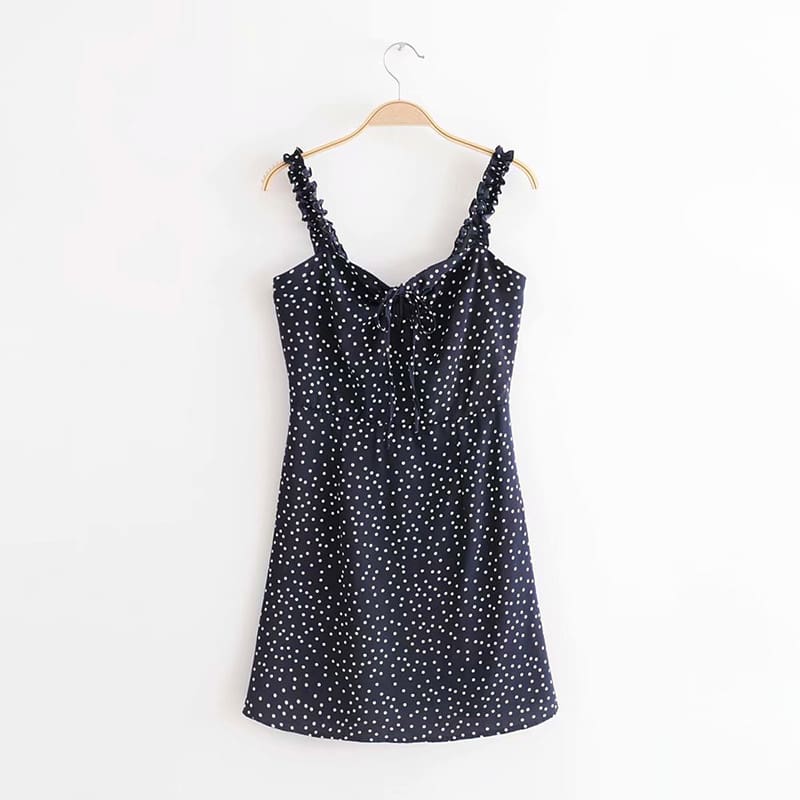 yinlinhe Green Polka Dot Women Dress Sleeveless V neck Strap Summer Dress Backless Elegant Lace Up Vintage Vestidos 8