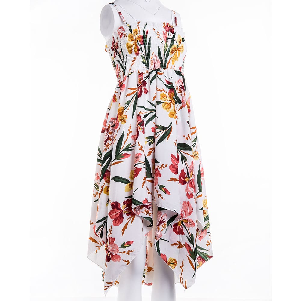 Women Ladies Floral Print Strap Swing Dress Backless Casual Irregular Hem Sundress Summer Beach Holiday Dresses