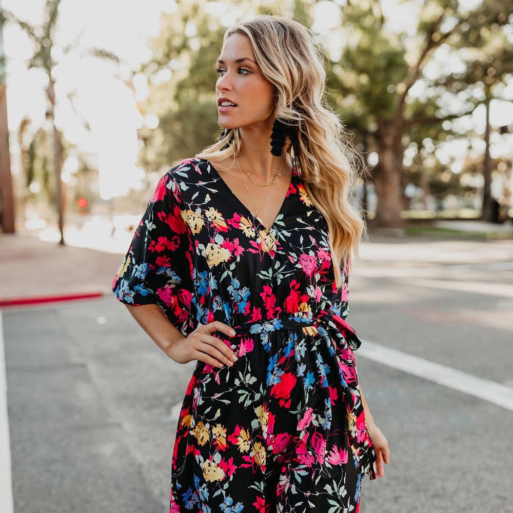 Boho Floral Printed Long Maxi Dress Elegant Women Short Sleeve V-Neck Loose Dress Ladies Summer Party Beach Sundress