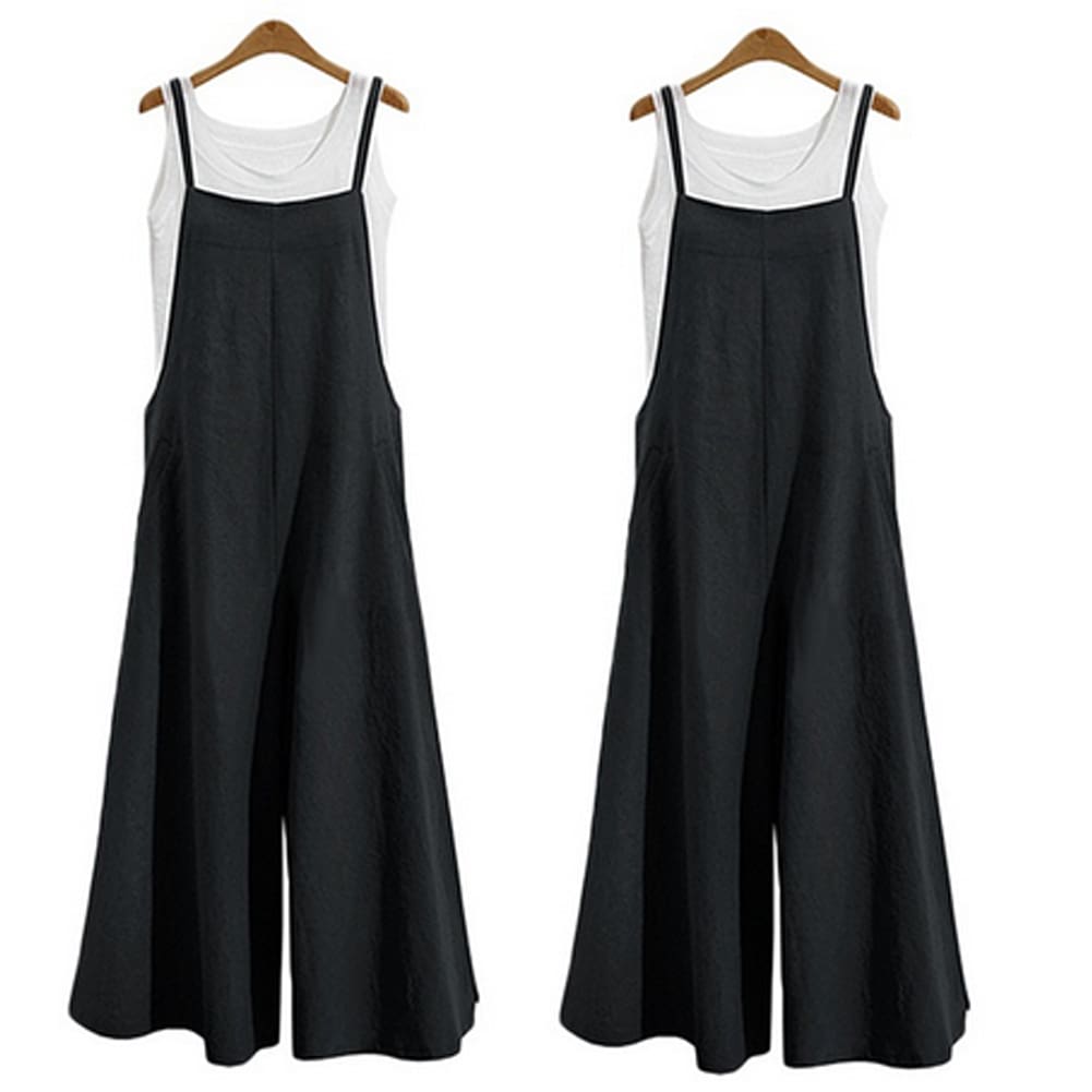 Hot Summer Women Strappy Solid Comfy Wide Leg Jumpsuits Women Casual Loose Dungarees Bib Overalls Cotton Linen Rompers Plus Size