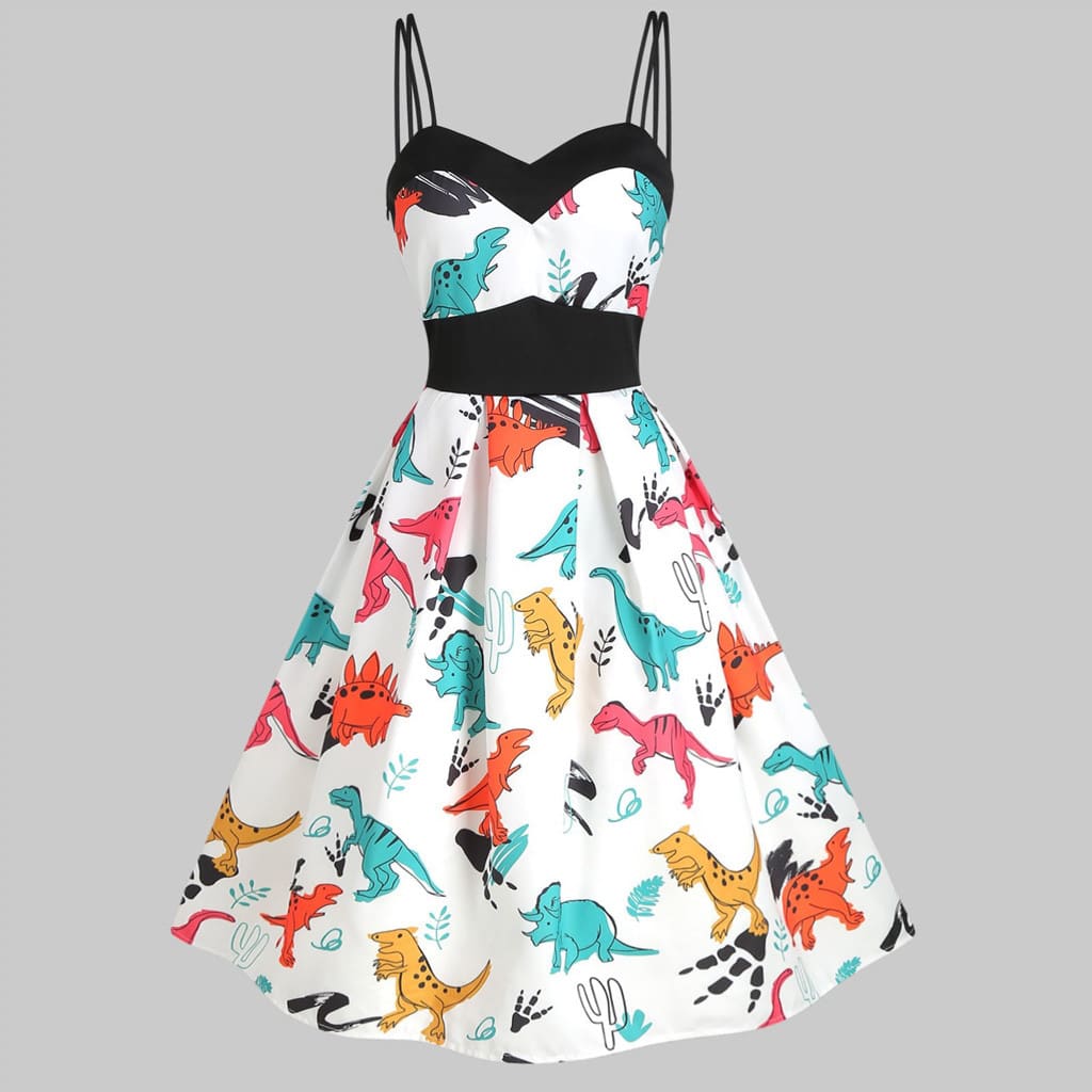 Dinosaur Print Dual Strap Dress