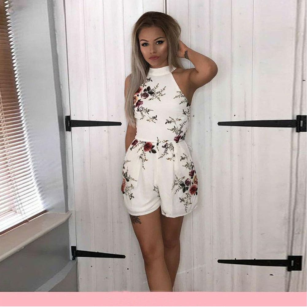 Women Boho Floral Summer Holiday Jumpsuit Strapless Playsuits Ladies Summer Beach Casual Romper Women Clothing