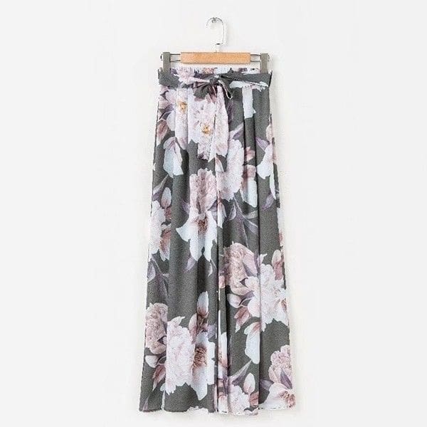 Fashion Women Boho Floral High Waist Long Pants Palazzo Baggy Wide Leg Ladies Summer Loose Casual Trousers