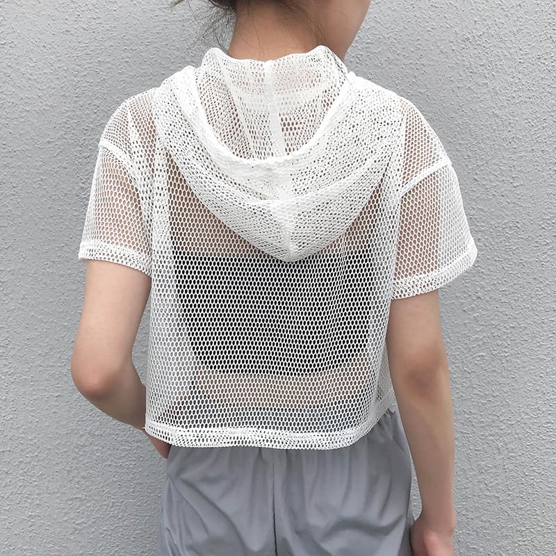 Summer Women Ladies Hollow Mesh Net Shirt Short Sleeve Tee Tops Beach Casual Transparent Blouse Clubwear Outdoor