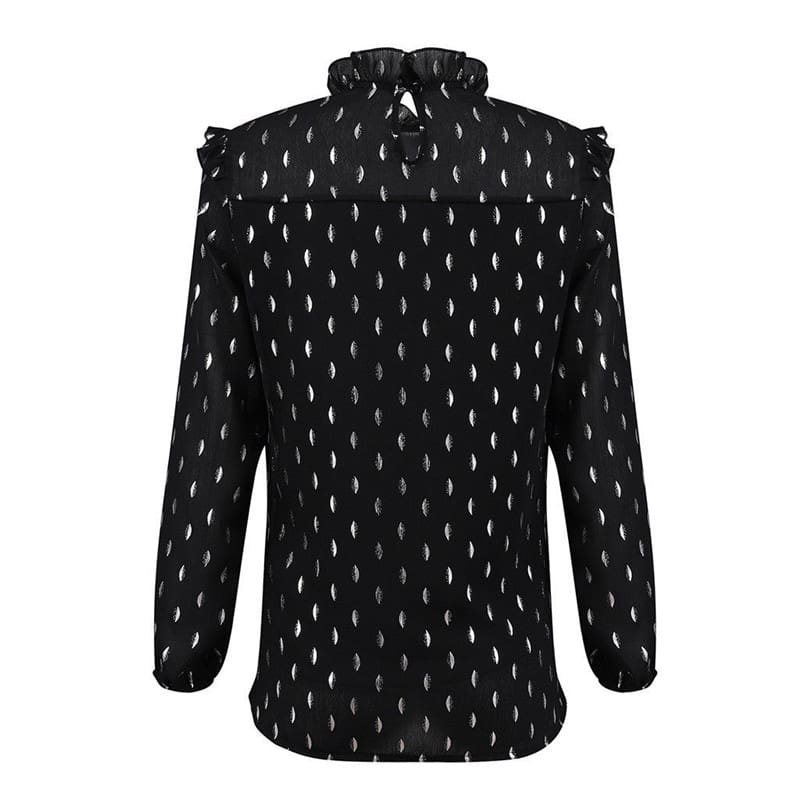 Women Boho Beach Summer Chiffon Blouse Shirt Elegant Lady Polka Dot Top Ruffles Ladies Long Sleeve Tops Shirt