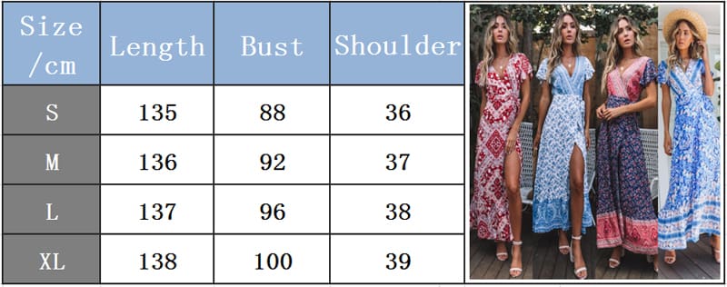 New Fashion Women Boho Floral Short Sleeve High Waist Midi Dress Summer V-Neck Beach Holiday Sundress