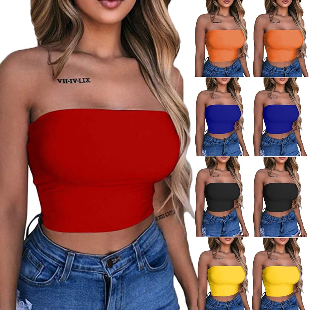 New Women Off Shoulder Strapless Casual Tank Vest Sleeveless Summer Bodycon Slim Tank Crop Tops Camis Outwear