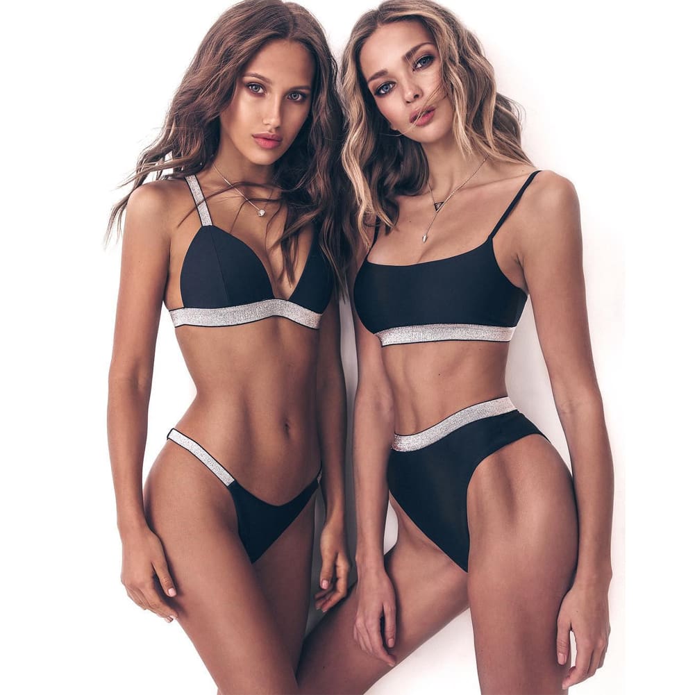 New Bikini Set Women High Cut Bathing Suit Padded Tops Bra Thong Bottoms Swimwear Female Summer Beachwear