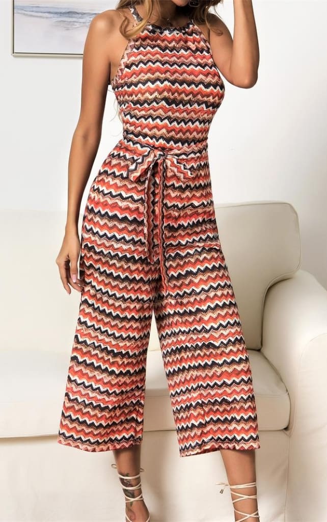 Women Casual Summer Jumpsuit Sleeveless Printed Bohemian Holiday Wide Leg Bodycon Party Long Trousers Romper