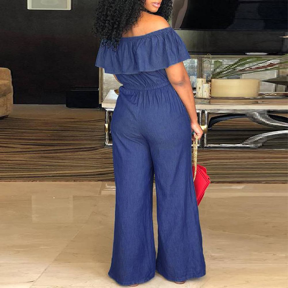 New Summer Women Off Shoulder Wide Leg Romper Jumpsuit Fashion Ladies Casual Loose Trouser Overalls Baagy Pants Plus Size