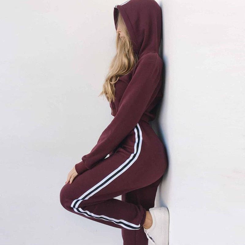 Tracksuit 2pcs Women Set Hoodies Crop Top Sweatshirt+Side Stripe Pants Hooded 2 Pieces Sets Women Autumn Clothing Suits Female